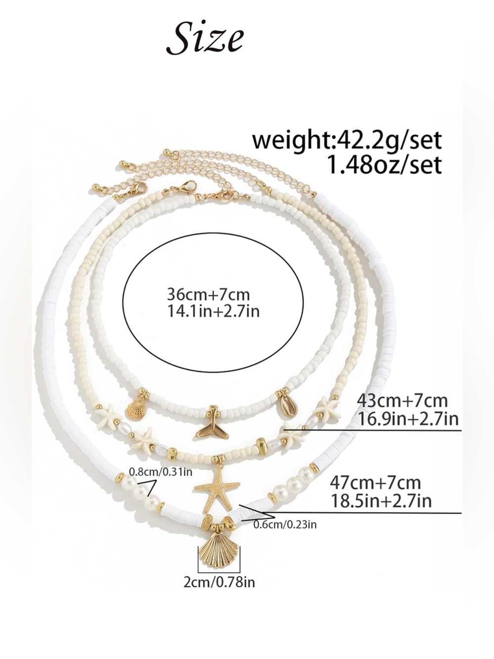 Gold Shell & Starfish Layered White Beaded Necklaces and Bracelets Set - Picture 4 of 6